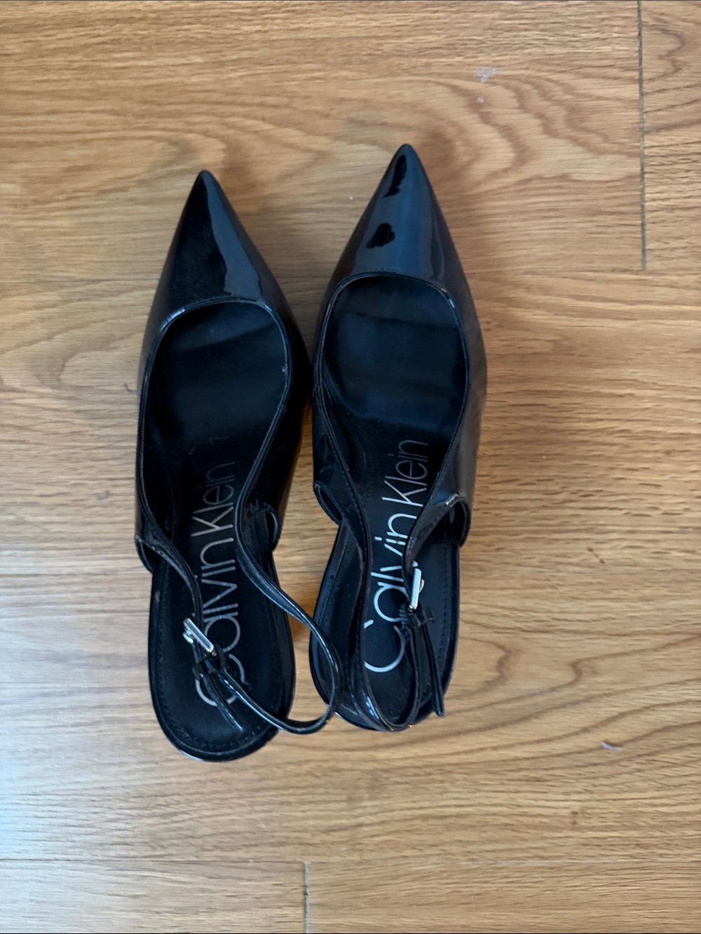 Calvin Klein Black Patent Pointed Slingback Heels
